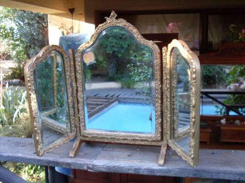 THIS IS SPECIAL & SPECTACULAR HIGHLY ORNATE GILT FREE STANDING MIRROR 3 PARTS & BEVELED