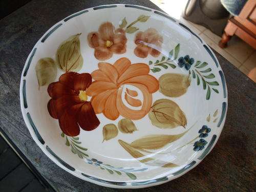 SIMPSONS CHANTICLEER WARE "FIRENZA" RUST, GREEN LEAF FLORAL ETC BOWL IRONSTONE