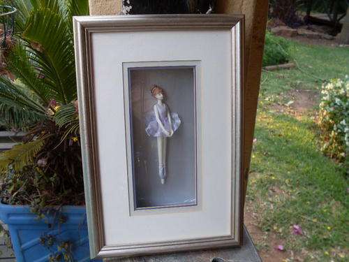 INTERESTING BALLERINA FIGURINE PIECE FRAMED IN BOX FRAME. CUTE FOR A GIRLS ROOM