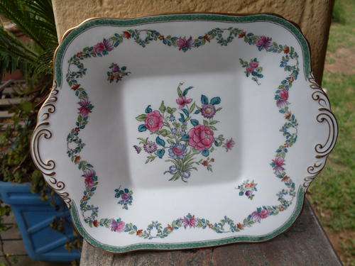 EXCEPTIONAL COPELAND'S SPODE "MINERVA" CAKE SERVING PLATE ROSES FLORAL, GREEN PATTERN + GILT BORDER