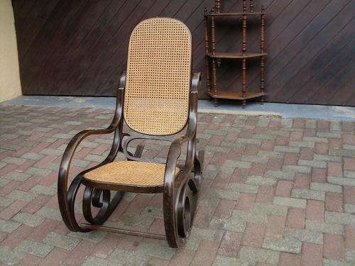 VINTAGE "THONET" STYLE BENTWOOD ROCKING CHAIR RATTAN BACK & SEAT