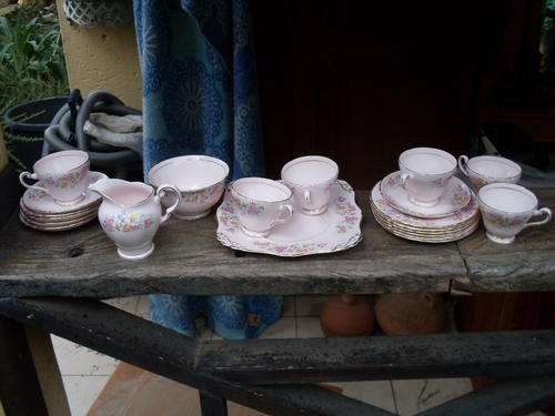 THE MOST EXQUISITE 21P TEA SERVICE EVER TUSCAN BONE CHINA COLOURED ROSES AGAINST TRELLIS  PALE PINK