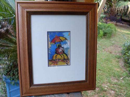 2ND OF EXEPTIONALLY FRAMED GORGEOUS PASTEL OIL ON PRINTED PAPER AFRICAN ARTWORK BY NIZIMO ZIMBABWEAN