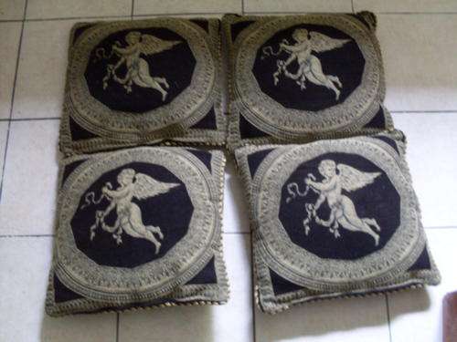 THESE ARE FABULOUS 4 BLACK GILT ETC CHERUB ++ DECORATED CUSHIONS. GREAT DECOR PIECES