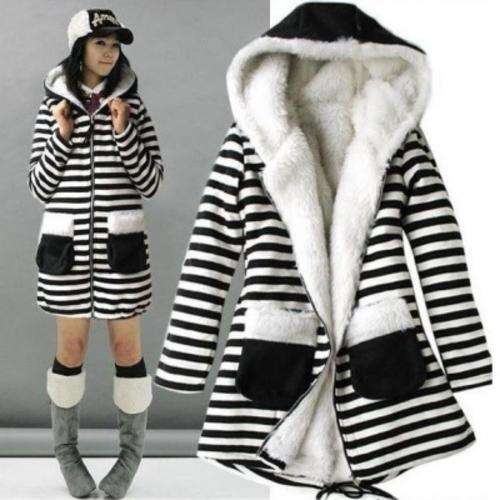 Funky Zebra Stripe Fluffy Hooded Coat