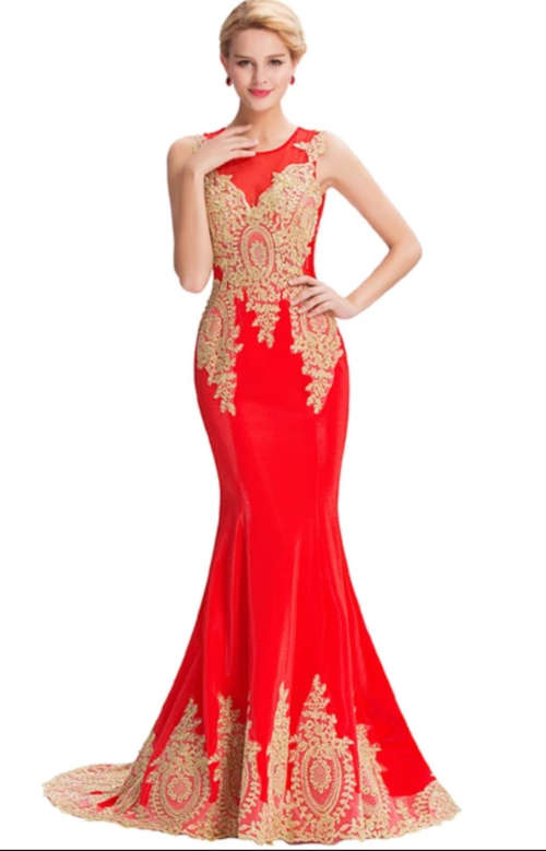 Stylish Gold Lace Evening Dress