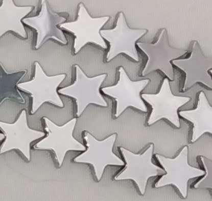 1 Strand Synthetic Hematite Silver Plated Stars. 8mm x 2-3mm thick, hole 1mm. Approx 30 Beads