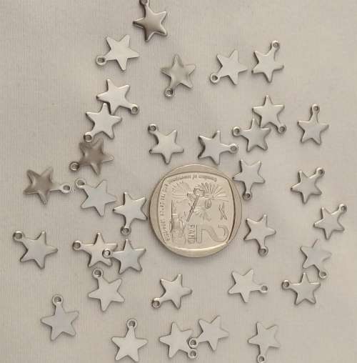 25 x 304 Stainless Steel Charms, Star 10mm x 8mm, hole 1mm