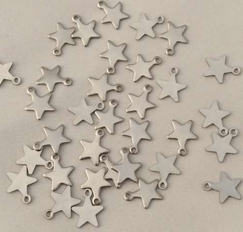 25 x 304 Stainless Steel Charms, Star 10mm x 8mm, hole 1mm