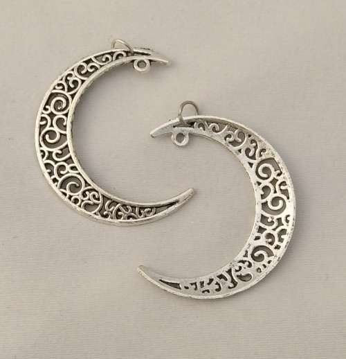 10 x Crescent Moon Pendants with Jump Ring, Silver Alloy 40mm x 30mm