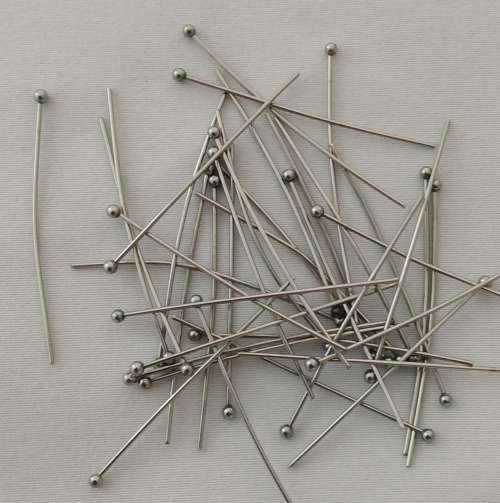 20 x 304 Stainless Steel Ball Headpins, 40mm x 0.7mm