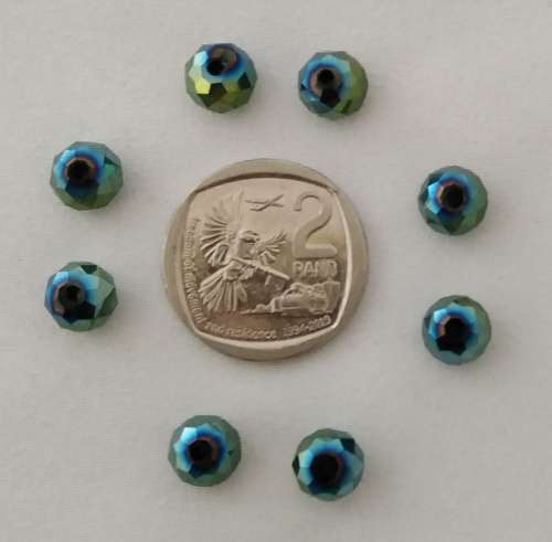 Glass Rondelle Bead, Green Blue Electroplate, approx 7mm x 10mm