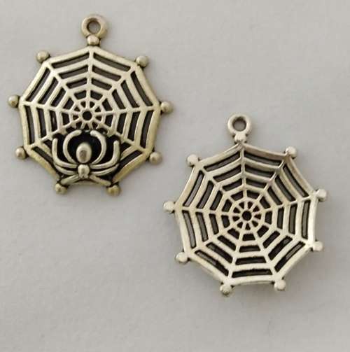 2 x Spider Web Pendants, Antique Silver, 30mm x 27mm, hole 2mm