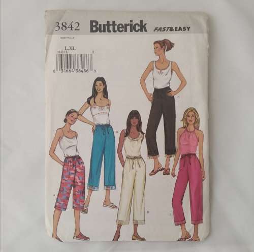 Butterick Fast and Easy Drawstring Pants Pattern No. 3842, Sizes L XL (Uncut)