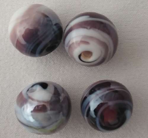 1 x Purple and White Lampwork Glass Bead, Round approx. 10mm, hole 1.5 - 2mm
