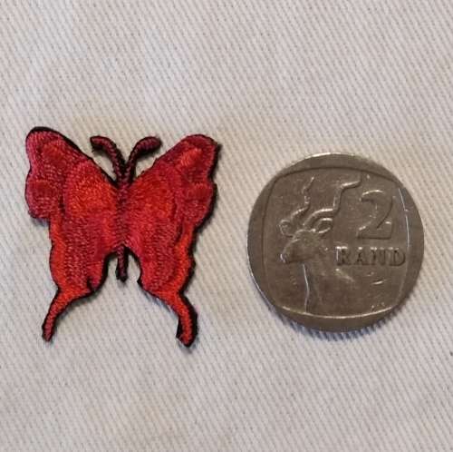 2 x Butterfly Iron On Patches, Red 24mm x 27mm