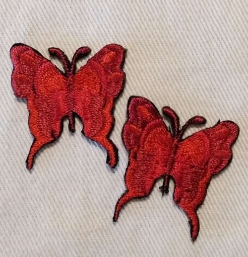 2 x Butterfly Iron On Patches, Red 24mm x 27mm