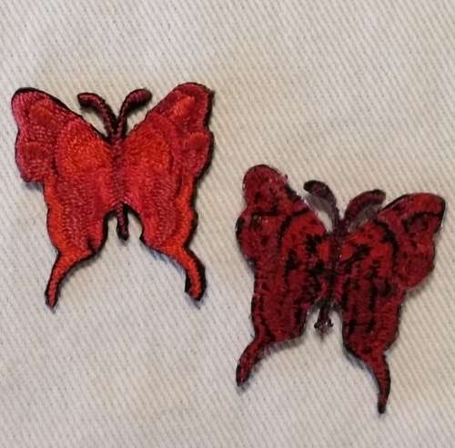 2 x Butterfly Iron On Patches, Red 24mm x 27mm