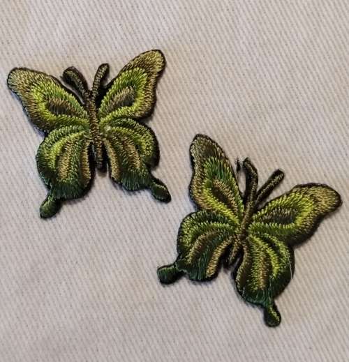 2 x Butterfly Iron On Patches, Green 24mm x 27mm