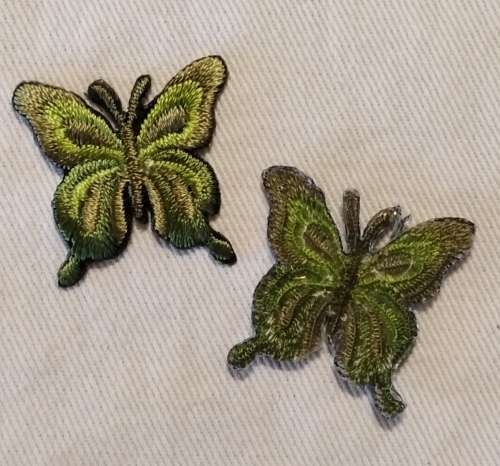 2 x Butterfly Iron On Patches, Green 24mm x 27mm