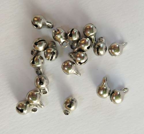 20 x Stainless Steel Bell Charm, filled with sand (soft ring) 5mm x 8mm, hole 2mm