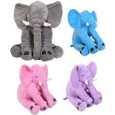STUFFED ELEPHANT PLUSH PILLOW- pink & purple