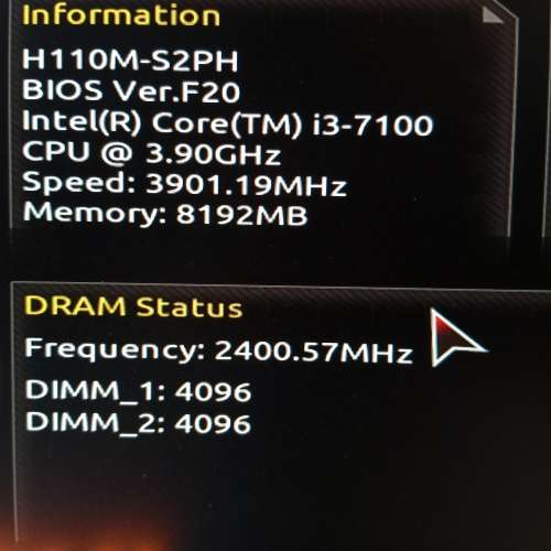 Intel i3-7100 3.9Ghz with Gigabyte GA-H110M-S2PH Board and 8GB DDR4 Memory