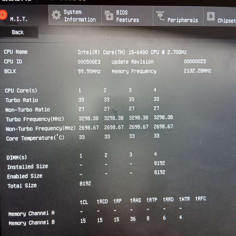 Intel i5-6400 2.7Ghz with Gigabyte GA-B150M-D3H Mainboard and 8GB DDR4 Transcend Memory