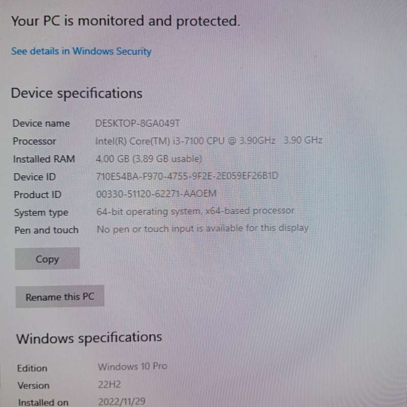 HP 290 G1 MT Business Desktop PC Intel i3 - 7th Gen 4GB DDR4