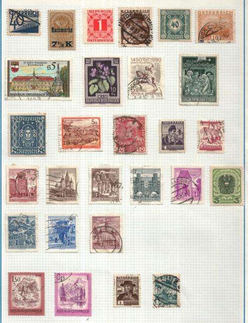 Album page of Stamps from Austria (28 Stamps)
