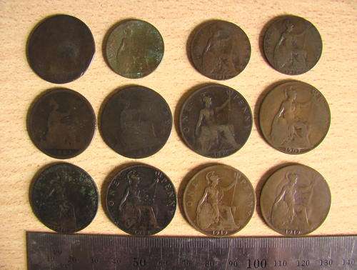 12 Very Old 1p and 1/2p Coins (1863 - 1919).