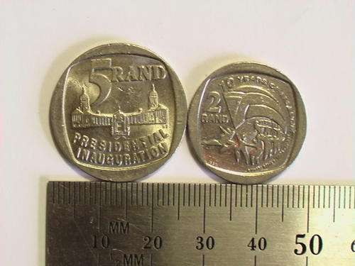 2 Coins - Nelson Mandela Inauguration R5 + 10 Years of Democracy R2