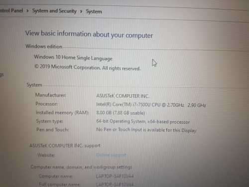 ASUS VIVOBOOK X543U**7TH GEN i7-7500U**8GB DDR4**1TB HDD**2GB NVIDIA MX110**15.6" LED**WIN10 HOME