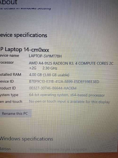 HP 14-cm0xxx | AMD A4-9125 | 4GB RAM  | 64GB eMMC DRIVE | 14" LED | WIN10 HOME