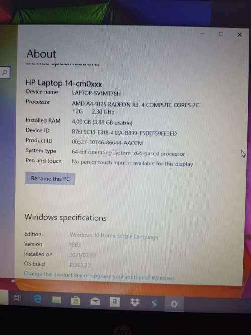 HP 14-cm0xxx | AMD A4-9125 | 4GB RAM  | 64GB eMMC DRIVE | 14" LED | WIN10 HOME