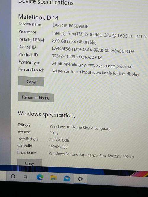 HUAWEI MATEBOOK D14 | 10TH GEN CORE i5-10210U | 8GB DDR4 | 512GB | 2GB NVIDIA MX250 | 14" FHD IPS