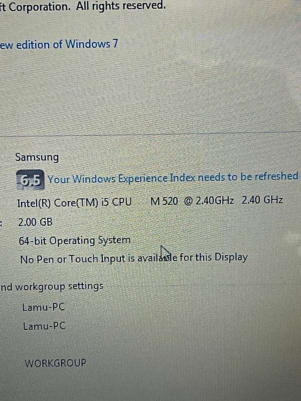 SAMSUNG NP-Q530 MOTHERBOARD  (Intel Core i5-M520 CPU @ 2.40GHz)