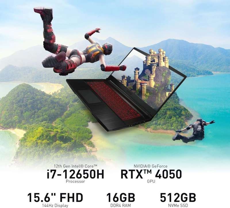 MSI THIN GF63 15.6 144Hz GAMING LAPTOP, 12th Gen CORE I7, 16GB DDR4, 512GB NVMe SSD, NVIDIA RTX 4050