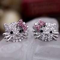 SILVER PLATED HELLO KITTY RHINESTONE EARRINGS