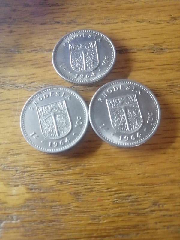 1964 Rhodesia 1 shilling/10c coin x 3