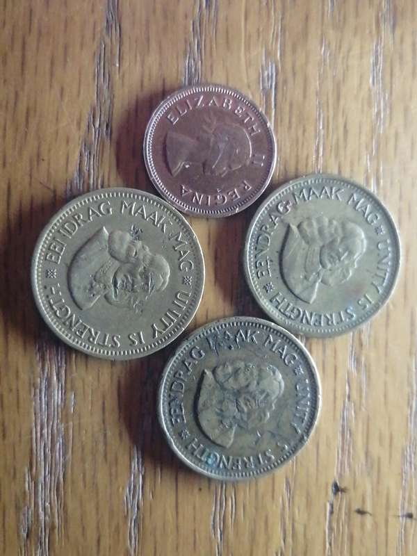 South Africa 1961 & 1962 1/2c coins.. 1958 1/4d coin.