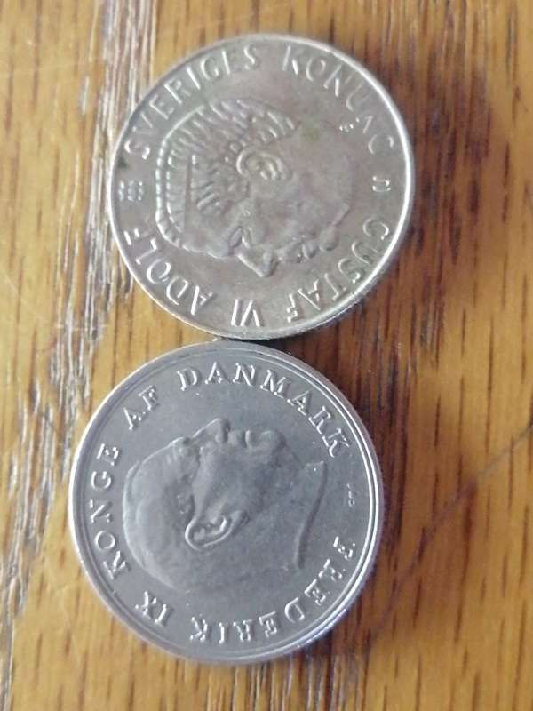 Sweden 1966 1 Kr. Denmark 1963 1 KR