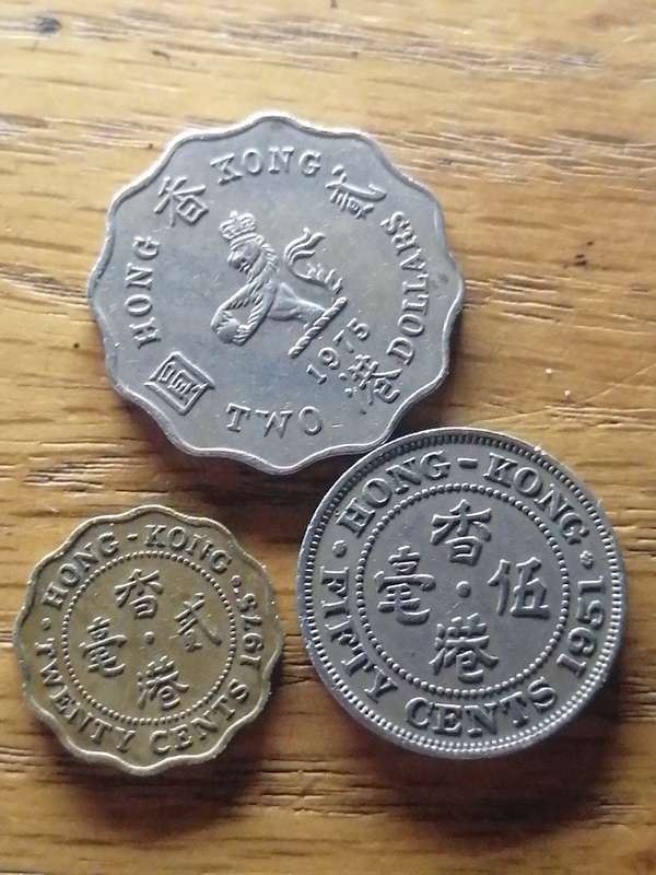 1975 $2 & 20 cent. 1951 50 cent Hong Kong