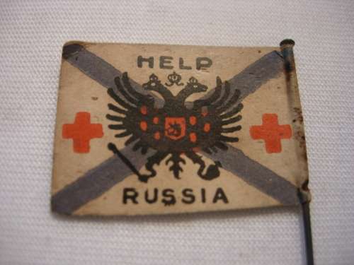 WW1 - RUSSIAN WAR EFFORT - HELP RUSSIA RED CROSS FUNDRAISING PIN