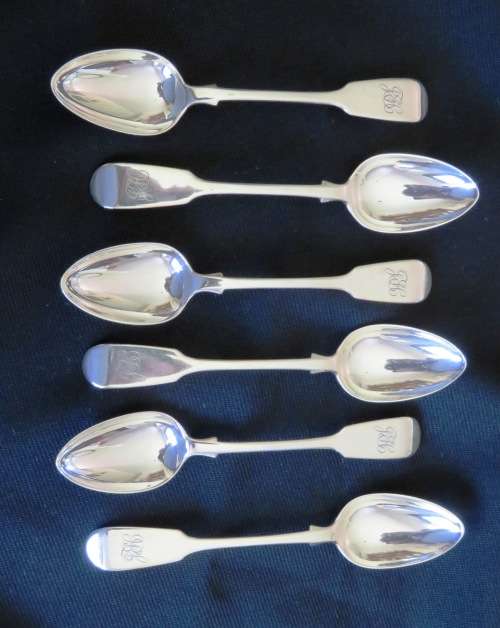 SET OF SIX VICTORIAN SILVER DESERT SPOONS - LONDON 1853