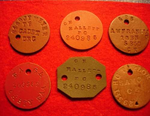 WW1 and WW2 IDENTITY DISCS x 6