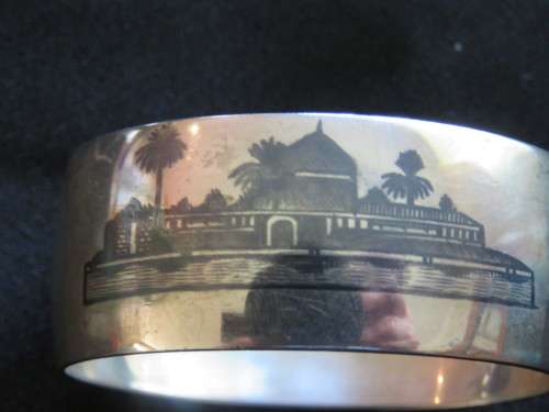 VINTAGE SILVER `NIELLO` NAPKIN RINGS x 4