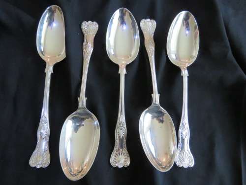 SILVER TABLE SPOONS x 5 - SHEFFIELD 1911 - TOTAL WEIGHT 470 GRAMS