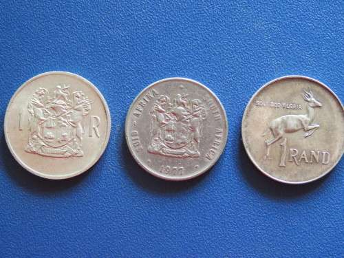 SOUTH AFRICA ONE RAND COINS x 3 - (2 x SILVER 1 x NICKEL)