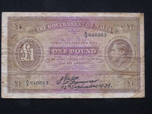 THE GOVERNMENT OF MALTA - 1939 - ONE POUND